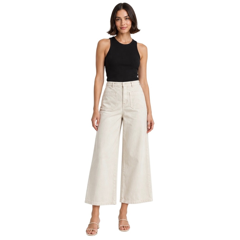 Zara Size 4 Cream Wide Leg Crop Jeans Patch Pocket Coastal Minimalist